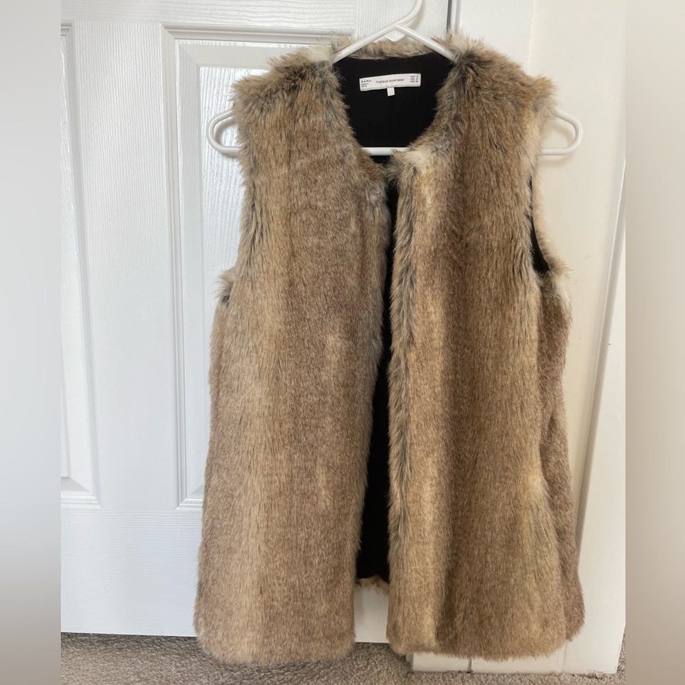 Zara Brown Faux Fur Vest Size Small